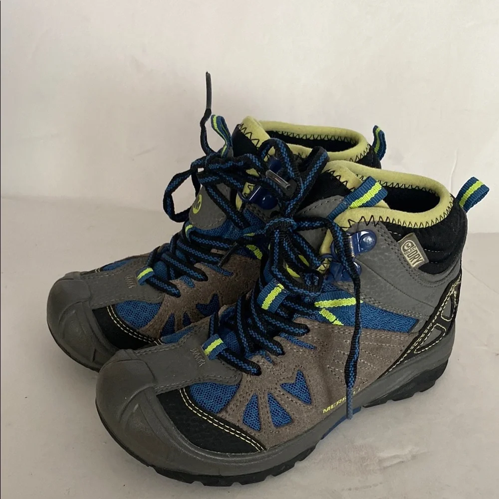 Merrell Kids Outdoor Adventure Apra Mid WTPF Boots- Green and Gray